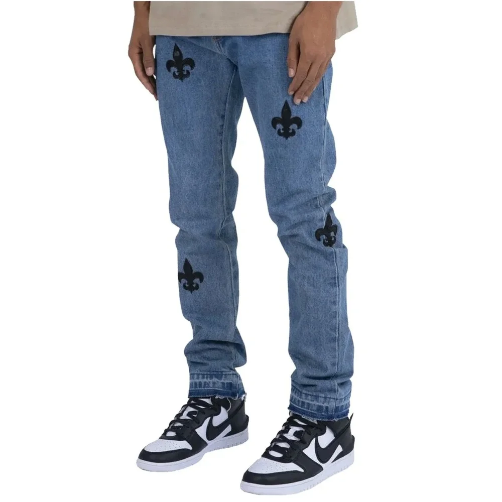 MNML Mens Size 30 D112 Fleur Straight Leg Jeans Embroidered Streetwear Y2K EUC